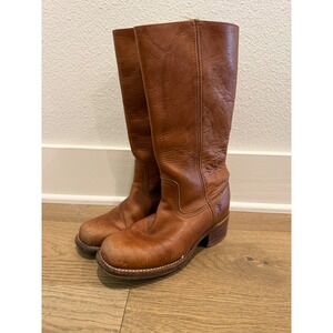 Vintage Frye Campus Tall Boots Women 8 Made in USA Brown Leather Pull On